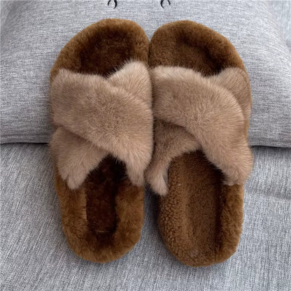Women Shoe Fashion Flats Summer Shoes for Women 2024 Fur Slides 100% Mink Slippers Luxury Ladies Mink House Slippers
