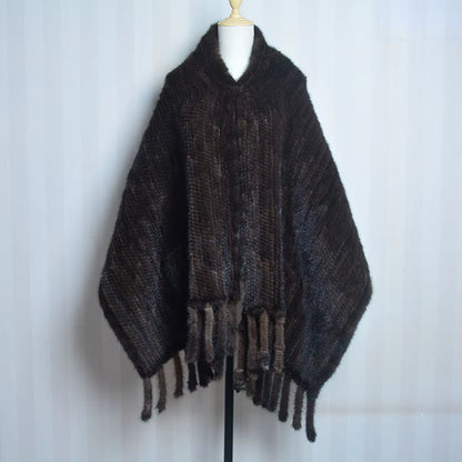 2026 New Women Genuine Knitted Mink Fur Showl Scarf Lady 100%Natural Real Mink Fur Shawl with Tassel Fashion Mink Fur Ponchos