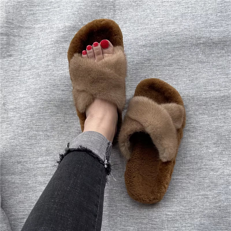 Women Shoe Fashion Flats Summer Shoes for Women 2024 Fur Slides 100% Mink Slippers Luxury Ladies Mink House Slippers