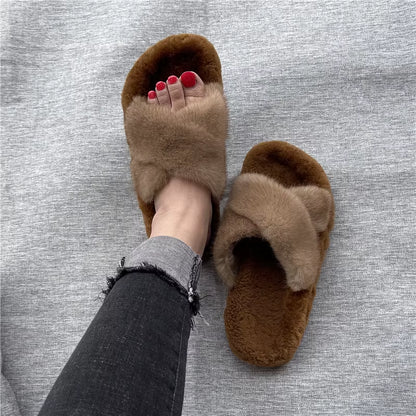 Women Shoe Fashion Flats Summer Shoes for Women 2024 Fur Slides 100% Mink Slippers Luxury Ladies Mink House Slippers