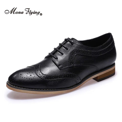Women Leather Wingtip Oxfords Hand-Made Top Quality Luxury Derby Saddle Casual Flat Lace-Up Shoes for Ladies B098-1
