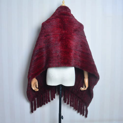 2026 New Women Genuine Knitted Mink Fur Showl Scarf Lady 100%Natural Real Mink Fur Shawl with Tassel Fashion Mink Fur Ponchos