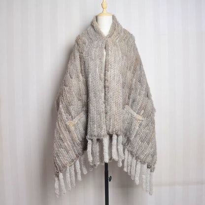 2026 New Women Genuine Knitted Mink Fur Showl Scarf Lady 100%Natural Real Mink Fur Shawl with Tassel Fashion Mink Fur Ponchos