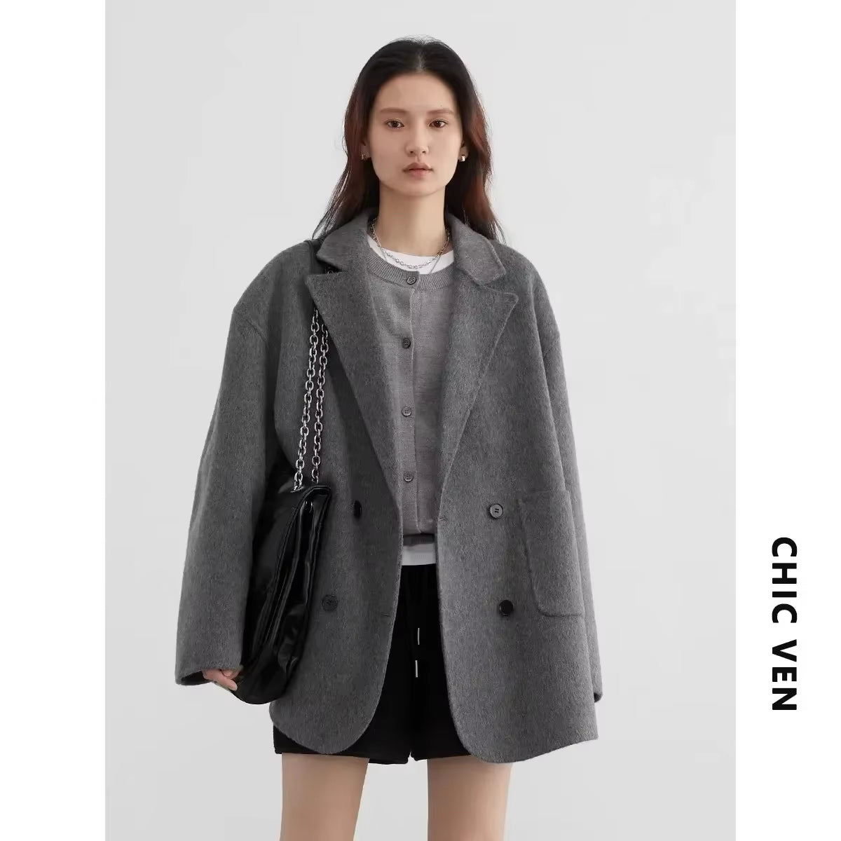 Women'S Woolen Coats Loose Casual Double Breasted Retro Double-Sided Jacket Office Lady Outerwear Autumn Winter 2026