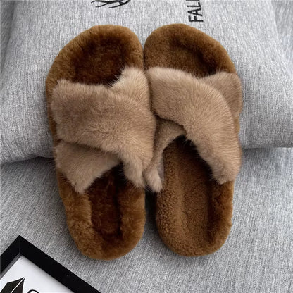 Women Shoe Fashion Flats Summer Shoes for Women 2024 Fur Slides 100% Mink Slippers Luxury Ladies Mink House Slippers