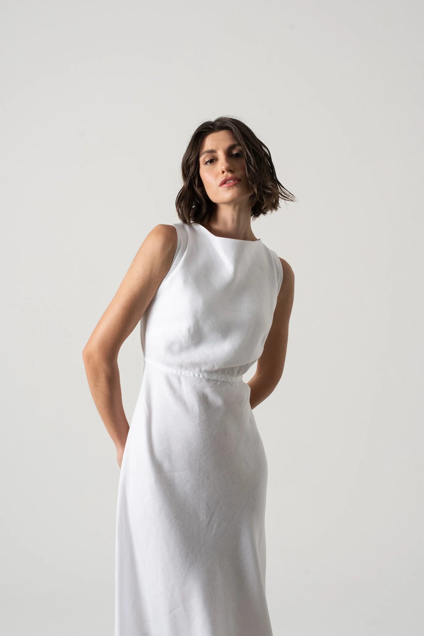 Hemming Midi Dress White