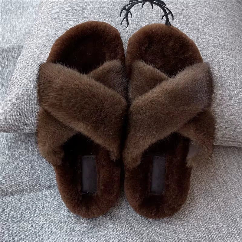 Women Shoe Fashion Flats Summer Shoes for Women 2024 Fur Slides 100% Mink Slippers Luxury Ladies Mink House Slippers