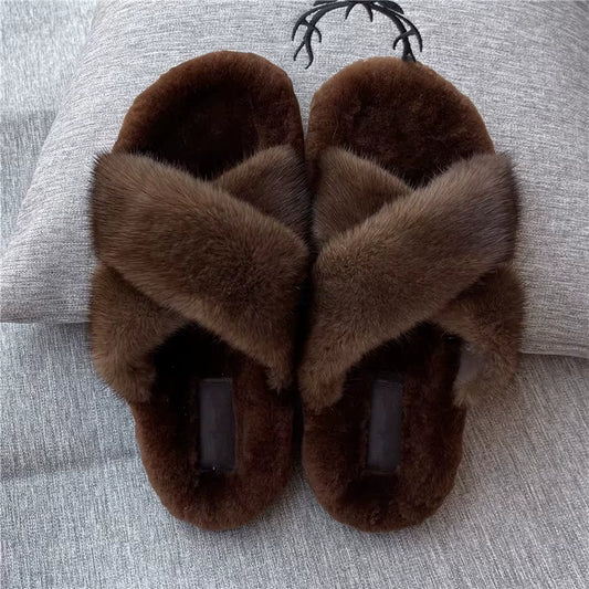 Women Shoe Fashion Flats Summer Shoes for Women 2024 Fur Slides 100% Mink Slippers Luxury Ladies Mink House Slippers